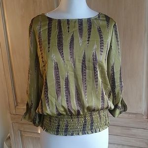 Green Michael Kors top with brown feathers